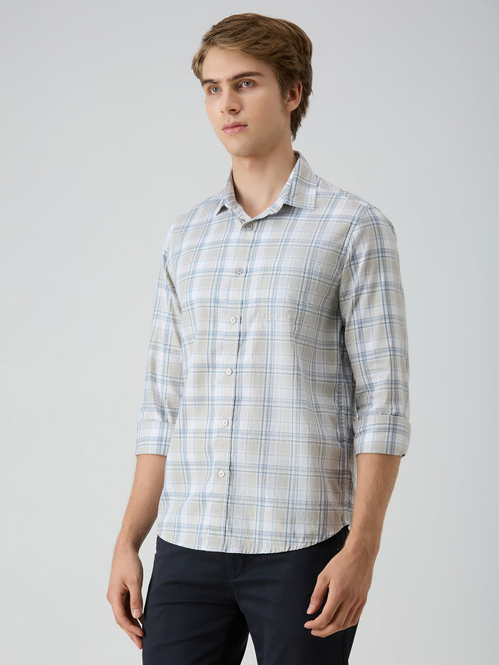 Men's Grey Checks Slim Fit Shirts