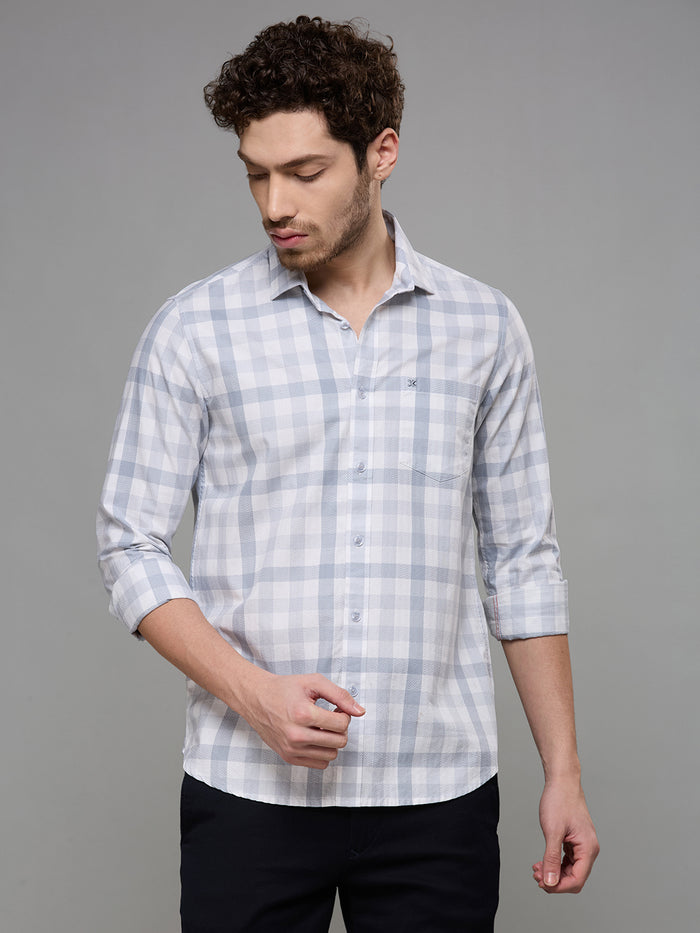 Men's Grey Checks Slim Fit Shirts