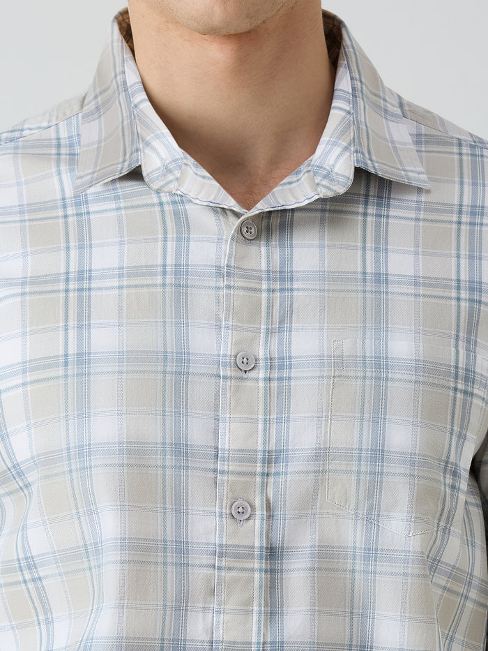 Men's Grey Checks Slim Fit Shirts