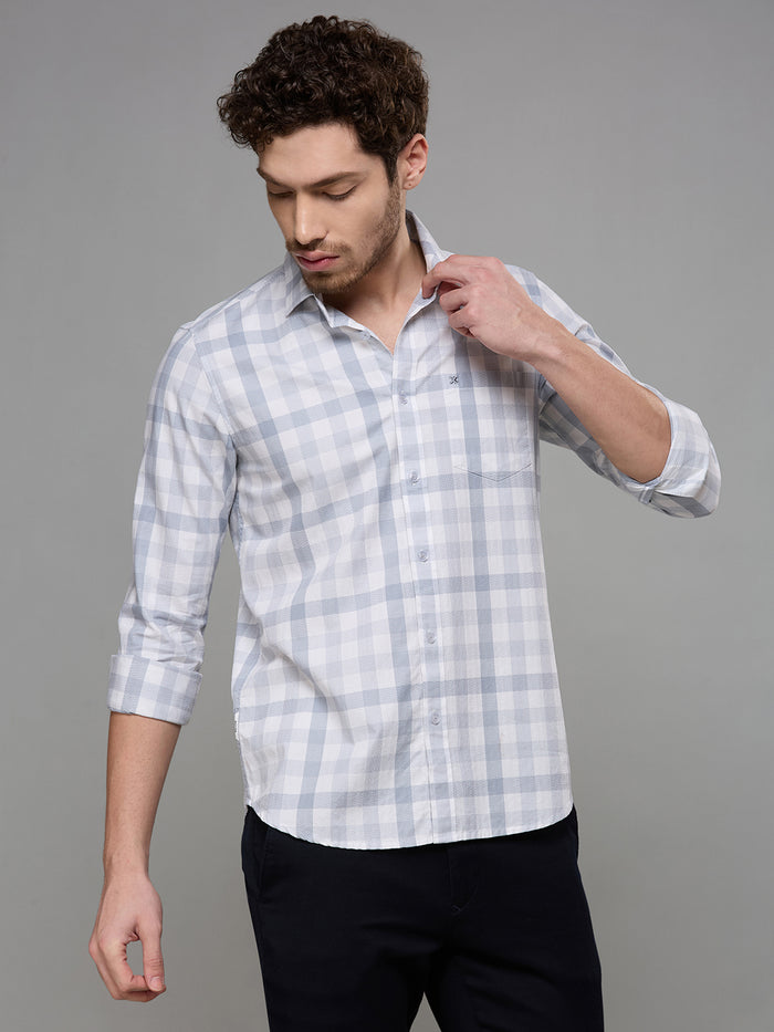 Men's Grey Checks Slim Fit Shirts