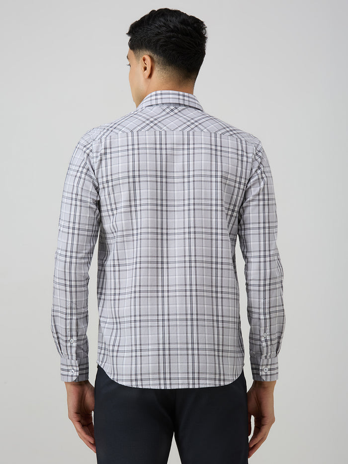 Men's Grey Checks Slim Fit Shirts