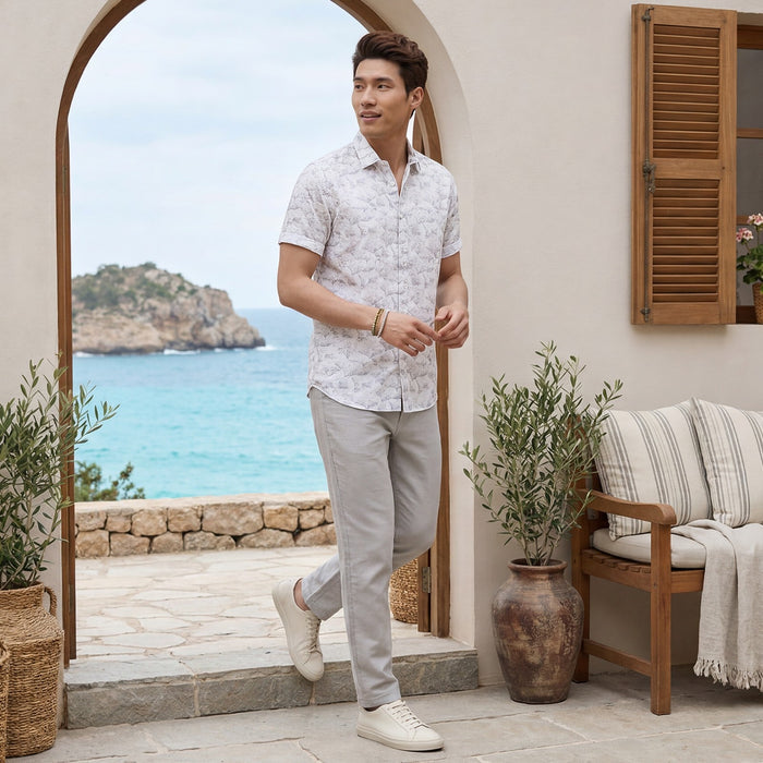 Men's Grey Printed Slim Fit Shirts