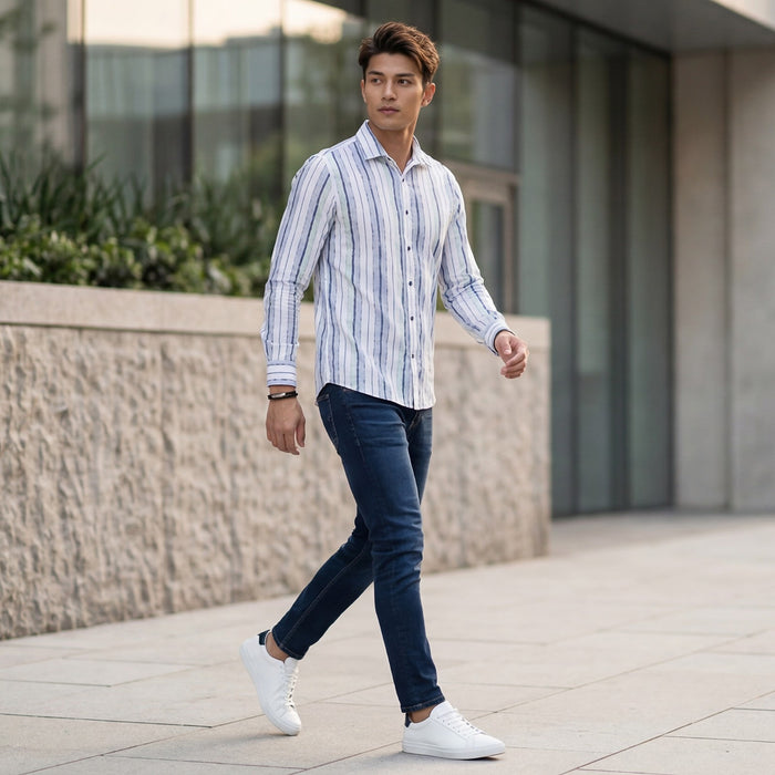 Men's Grey Printed Slim Fit Shirts