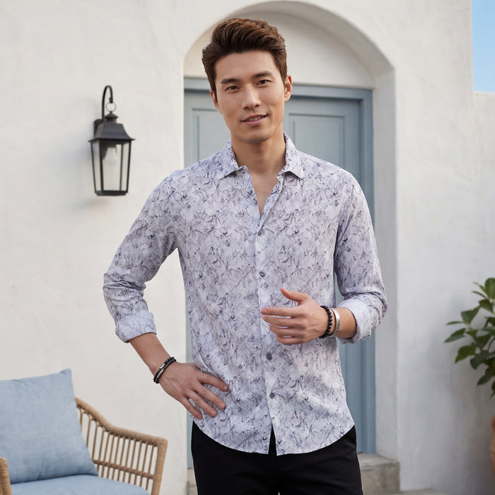 Men's Grey Printed Slim Fit Shirts