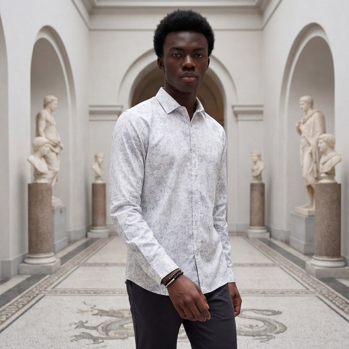 Men's Grey Printed Slim Fit Shirts