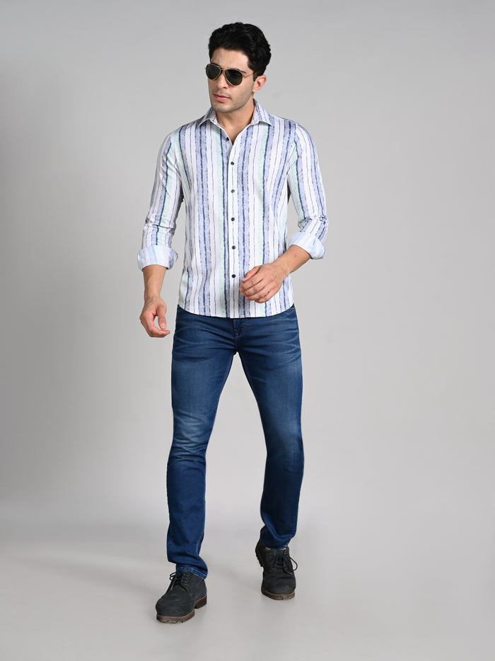 Men's Grey Printed Slim Fit Shirts