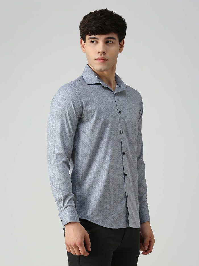 Men's Grey Printed Slim Fit Shirts