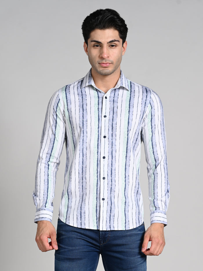 Men's Grey Printed Slim Fit Shirts
