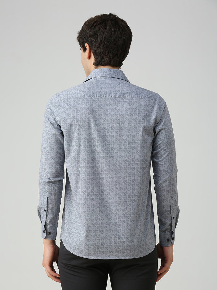 Men's Grey Printed Slim Fit Shirts