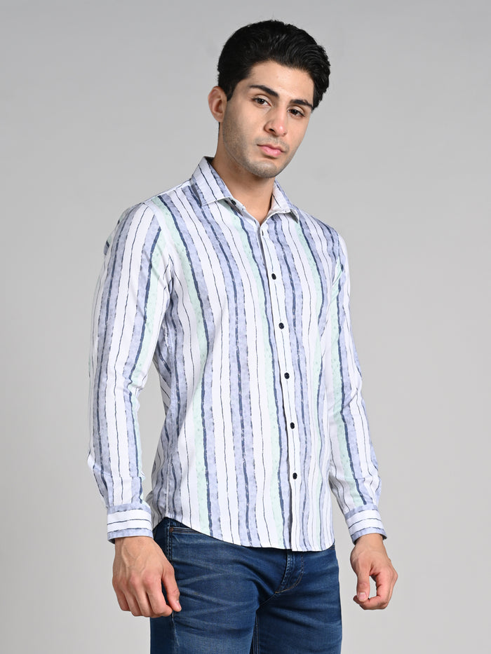 Men's Grey Printed Slim Fit Shirts