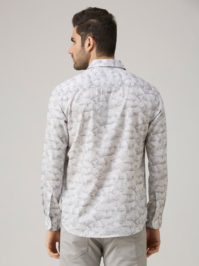 Men's Grey Printed Slim Fit Shirts