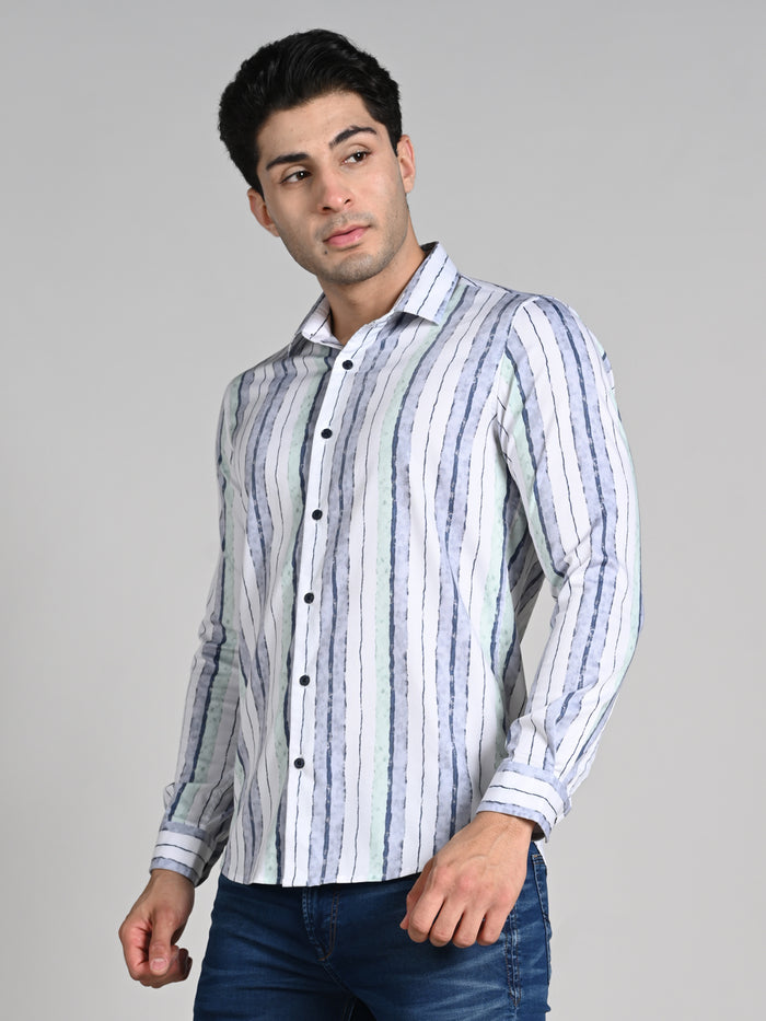 Men's Grey Printed Slim Fit Shirts