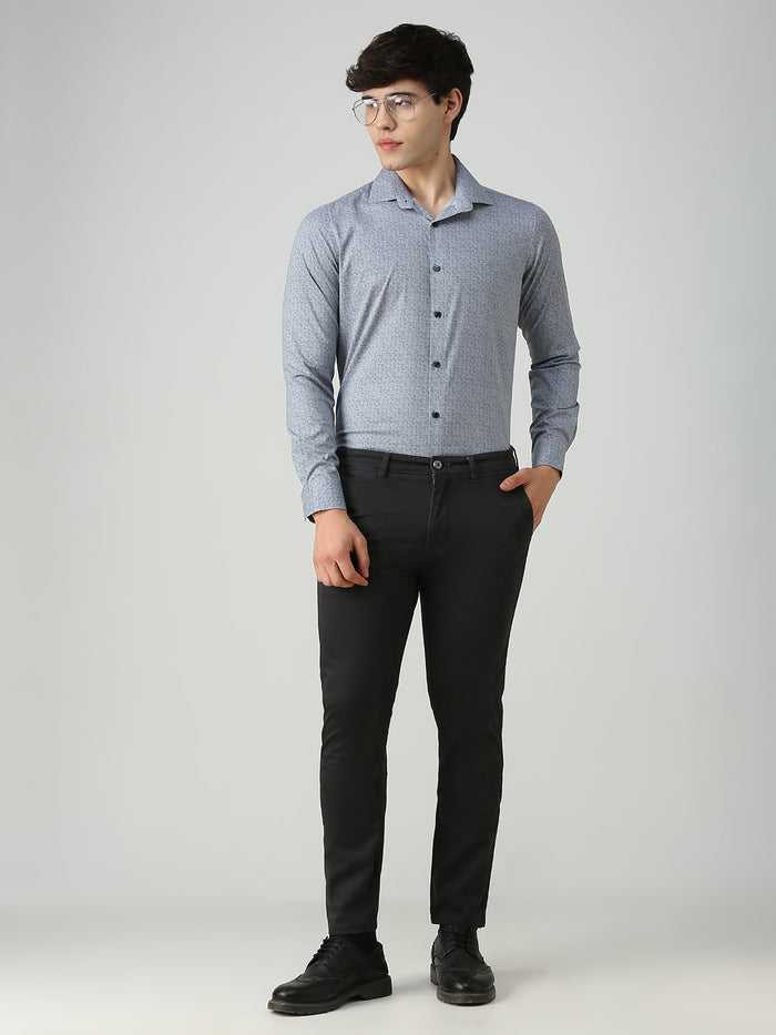 Men's Grey Printed Slim Fit Shirts