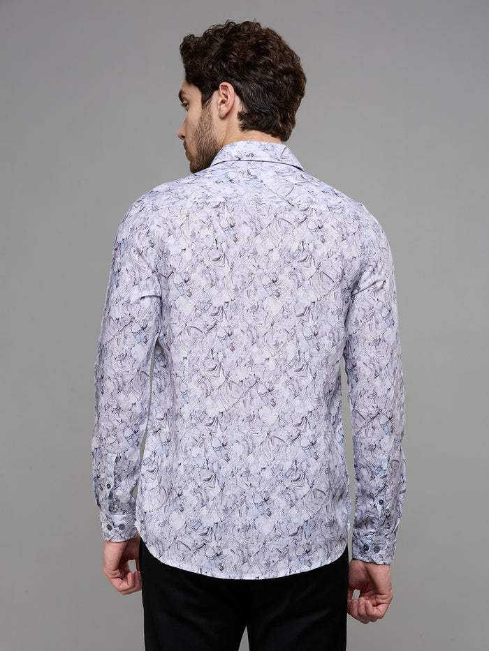 Men's Grey Printed Slim Fit Shirts