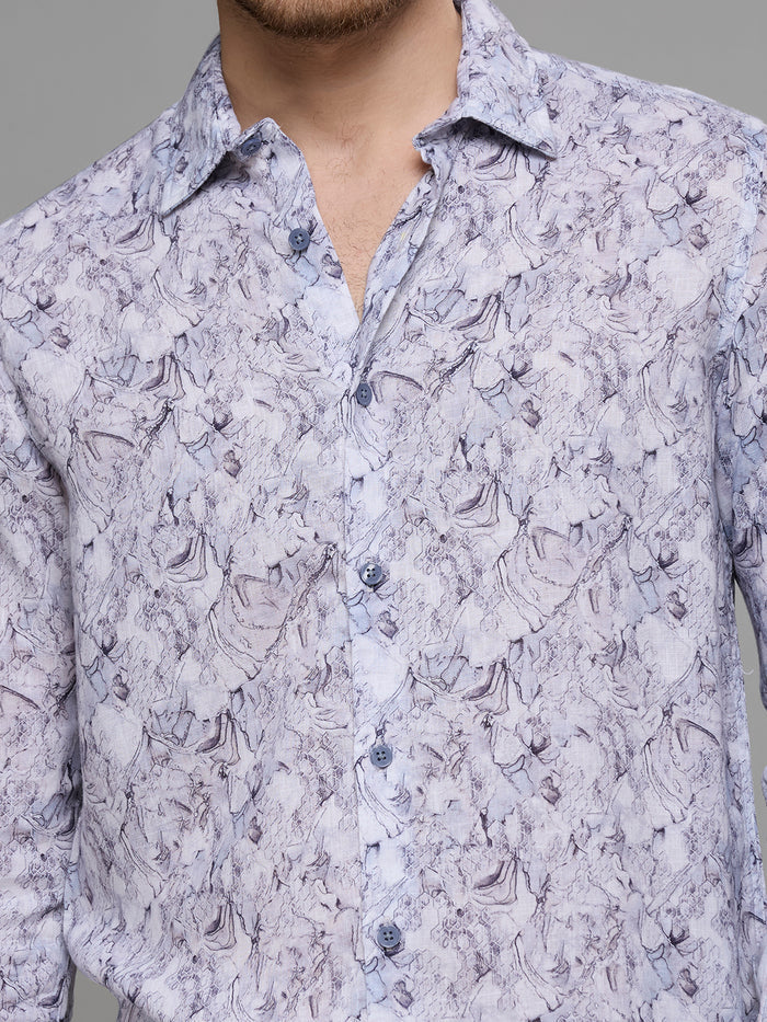 Men's Grey Printed Slim Fit Shirts
