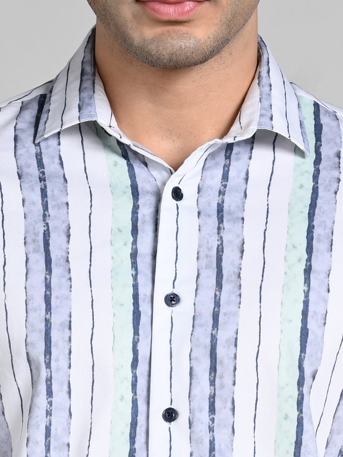 Men's Grey Printed Slim Fit Shirts