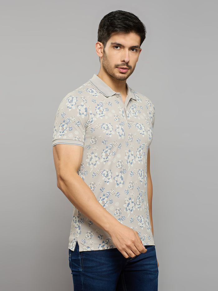 Men's Grey Printed Slim Fit T-Shirts