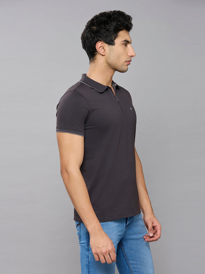 Men's Grey Printed Slim Fit T-Shirts