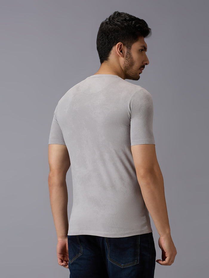 Men's Grey Printed Slim Fit T-Shirts