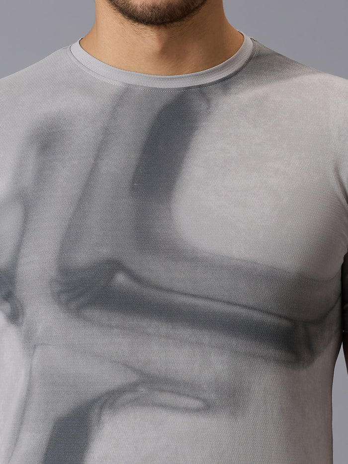 Men's Grey Printed Slim Fit T-Shirts