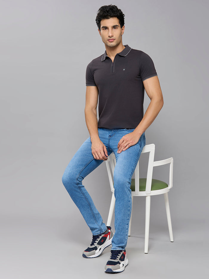 Men's Grey Printed Slim Fit T-Shirts