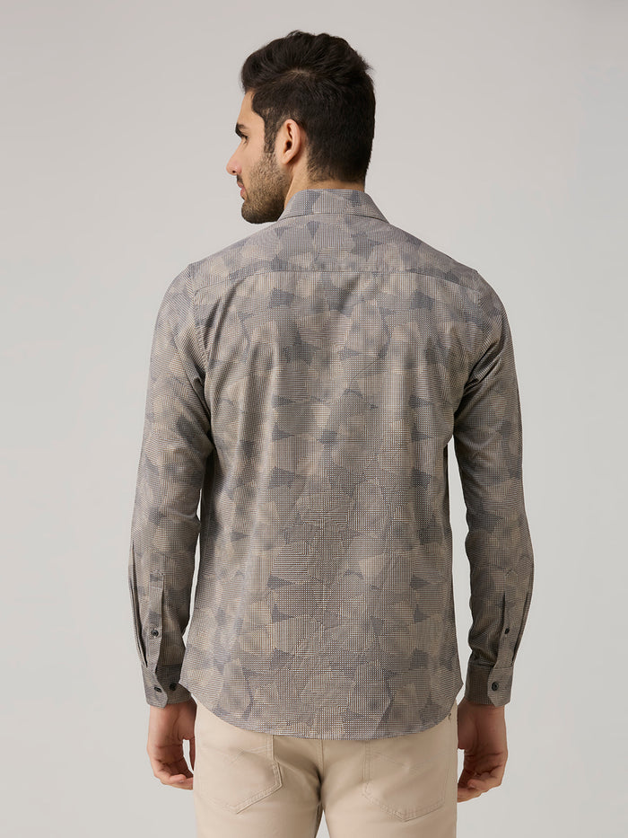 Men's Khaki Printed Slim Fit Shirts