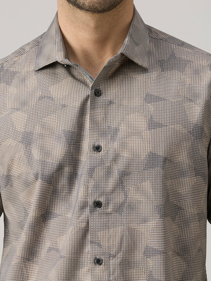 Men's Khaki Printed Slim Fit Shirts