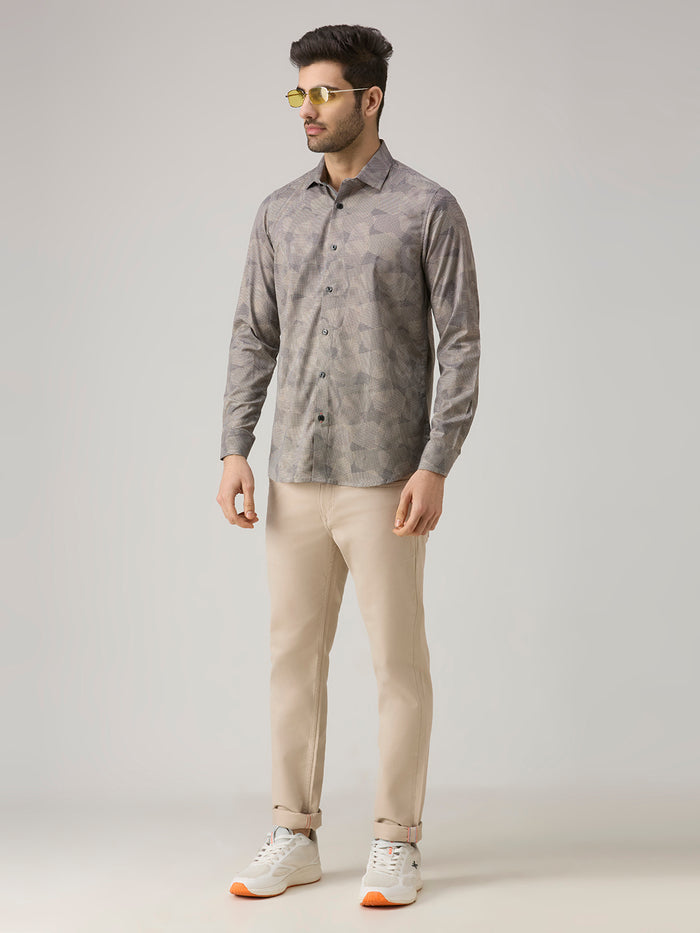 Men's Khaki Printed Slim Fit Shirts