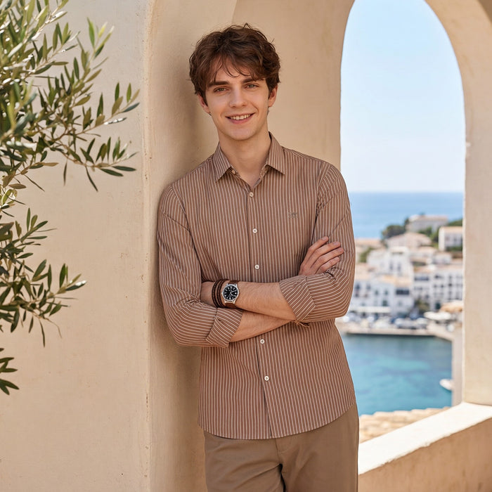 Men's Khaki Solid Slim Fit Shirts