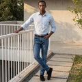 Men's Light Blue Printed Slim Fit Shirts