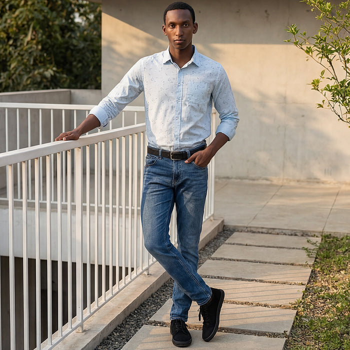 Men's Light Blue Printed Slim Fit Shirts
