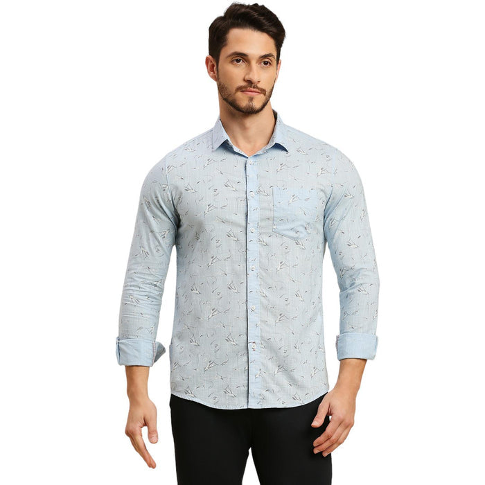 Men's Light Blue Printed Slim Fit Shirts