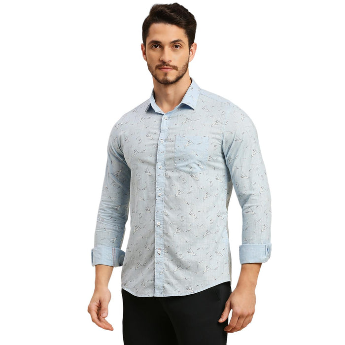 Men's Light Blue Printed Slim Fit Shirts