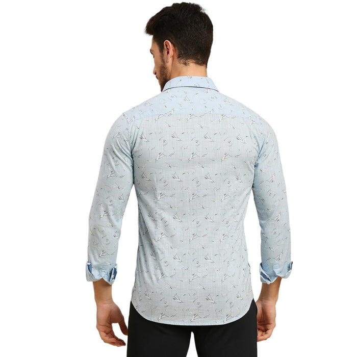 Men's Light Blue Printed Slim Fit Shirts