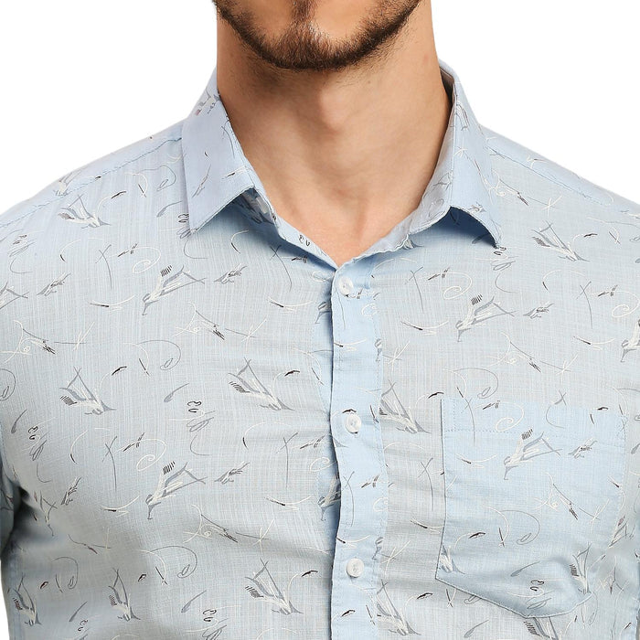 Men's Light Blue Printed Slim Fit Shirts