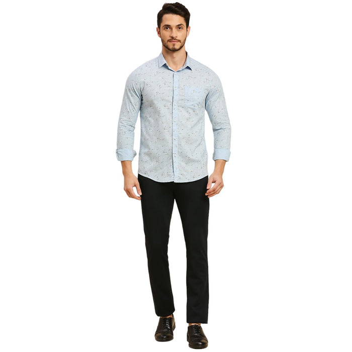 Men's Light Blue Printed Slim Fit Shirts