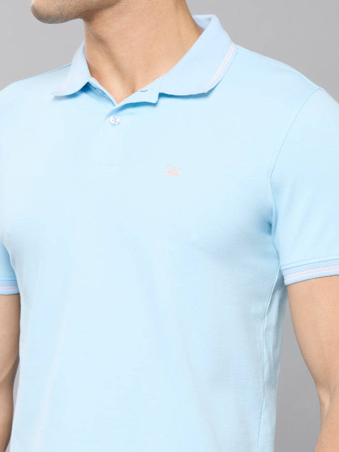 Men's Light Blue Printed Slim Fit T-Shirts