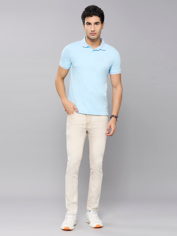 Men's Light Blue Printed Slim Fit T-Shirts