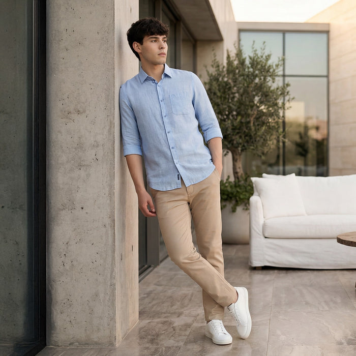 Men's Light Blue Solid Slim Fit Shirts