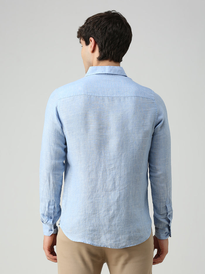 Men's Light Blue Solid Slim Fit Shirts