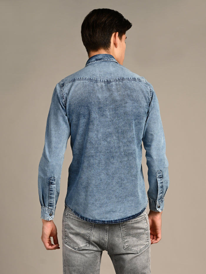 Men's Light Blue Solid Slim Fit Shirts