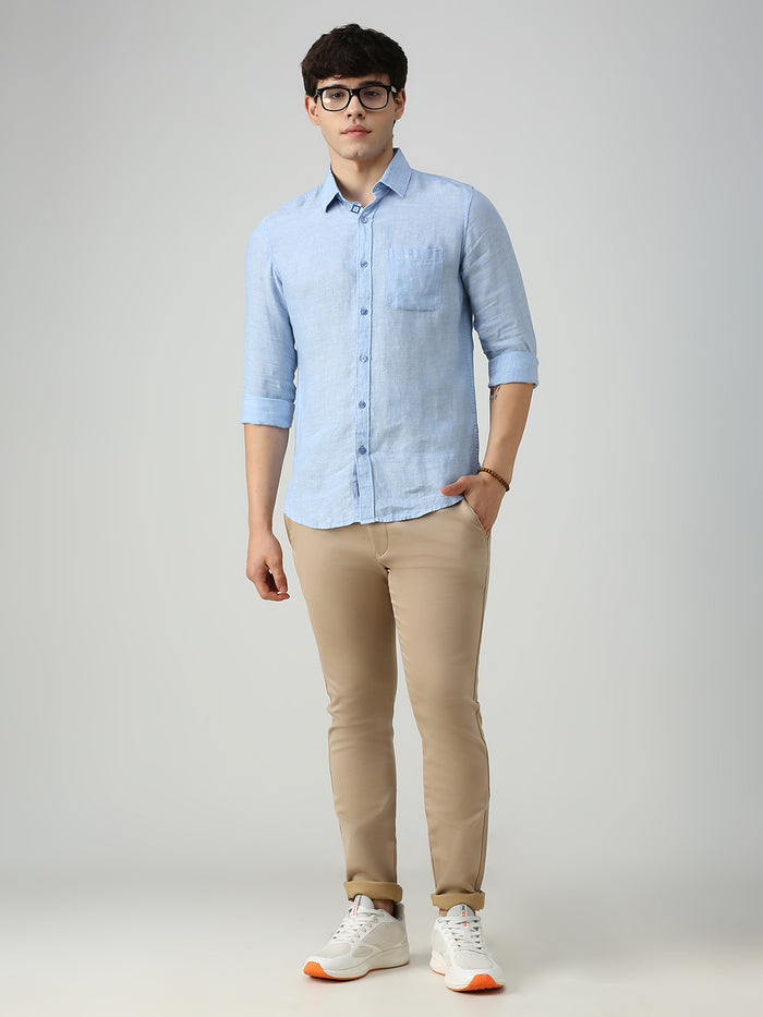 Men's Light Blue Solid Slim Fit Shirts