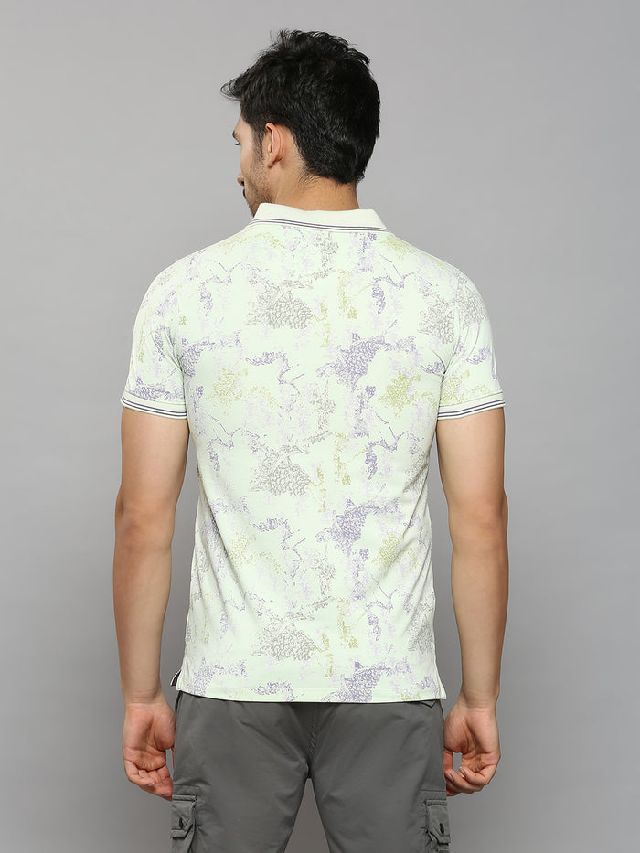 Men's Light Green Printed Slim Fit T-Shirts