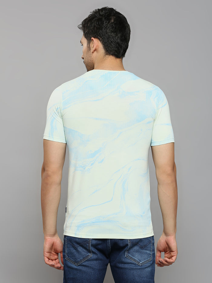 Men's Light Green Printed Slim Fit T-Shirts