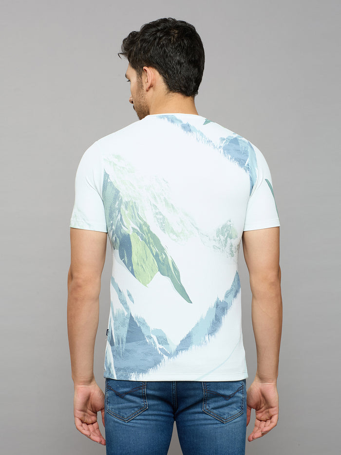 Men's Light Green Printed Slim Fit T-Shirts