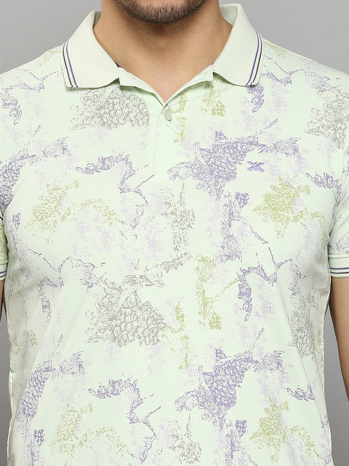 Men's Light Green Printed Slim Fit T-Shirts