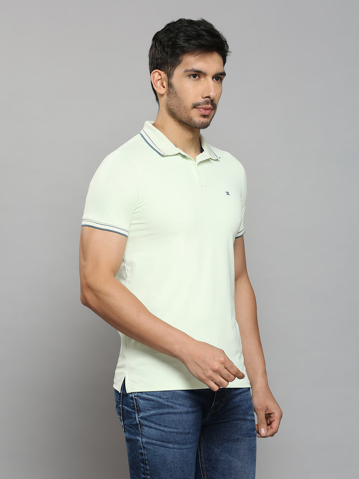 Men's Light Green Solid Slim Fit T-Shirts