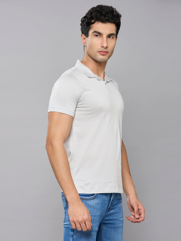 Men's Light Grey Solid Slim Fit T-Shirts