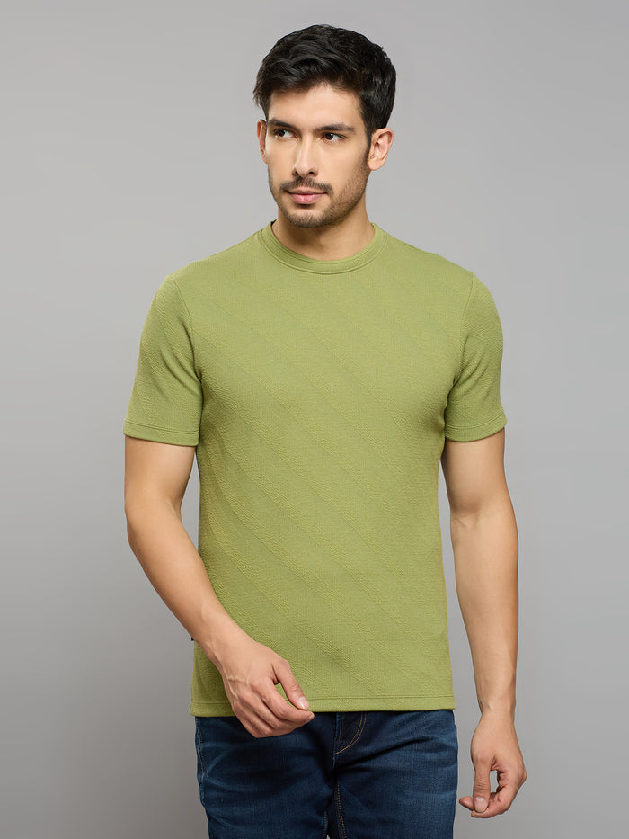 Men's Light Olive Solid Slim Fit T-Shirts