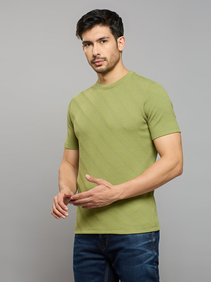 Men's Light Olive Solid Slim Fit T-Shirts